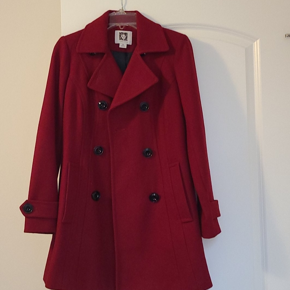 Wool red long peacoat